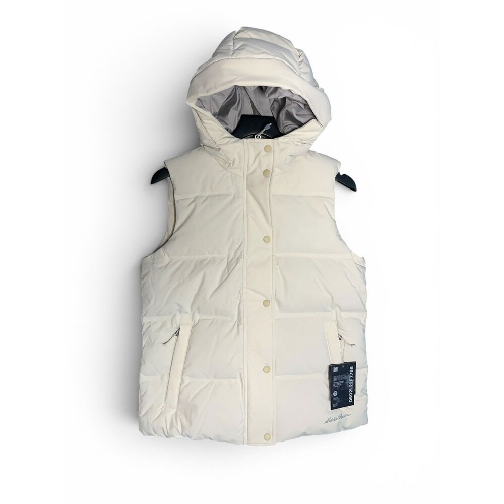 NWT Eddie Bauer Hooded Down Puffer Vest Ivory Cream Women's M 650 Fill